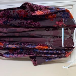 FLORAL VELVET PRINT BURNOUT KIMONO